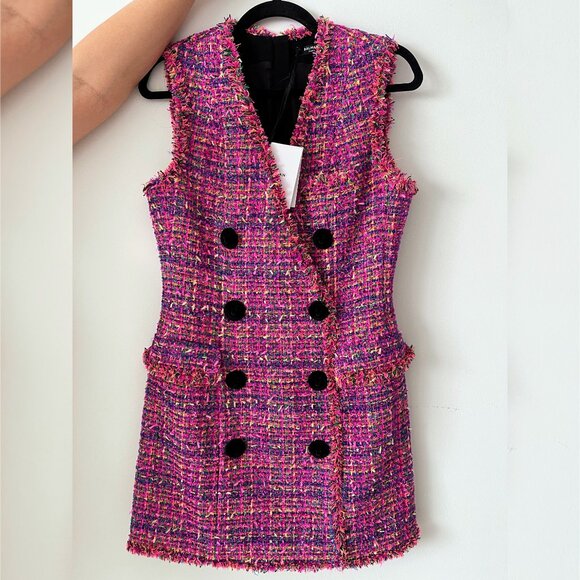NEW WITH TAGS!!! BALMAIN Double-breasted tweed minidress PINK SIZE 40FR - 8US - Picture 12 of 13
